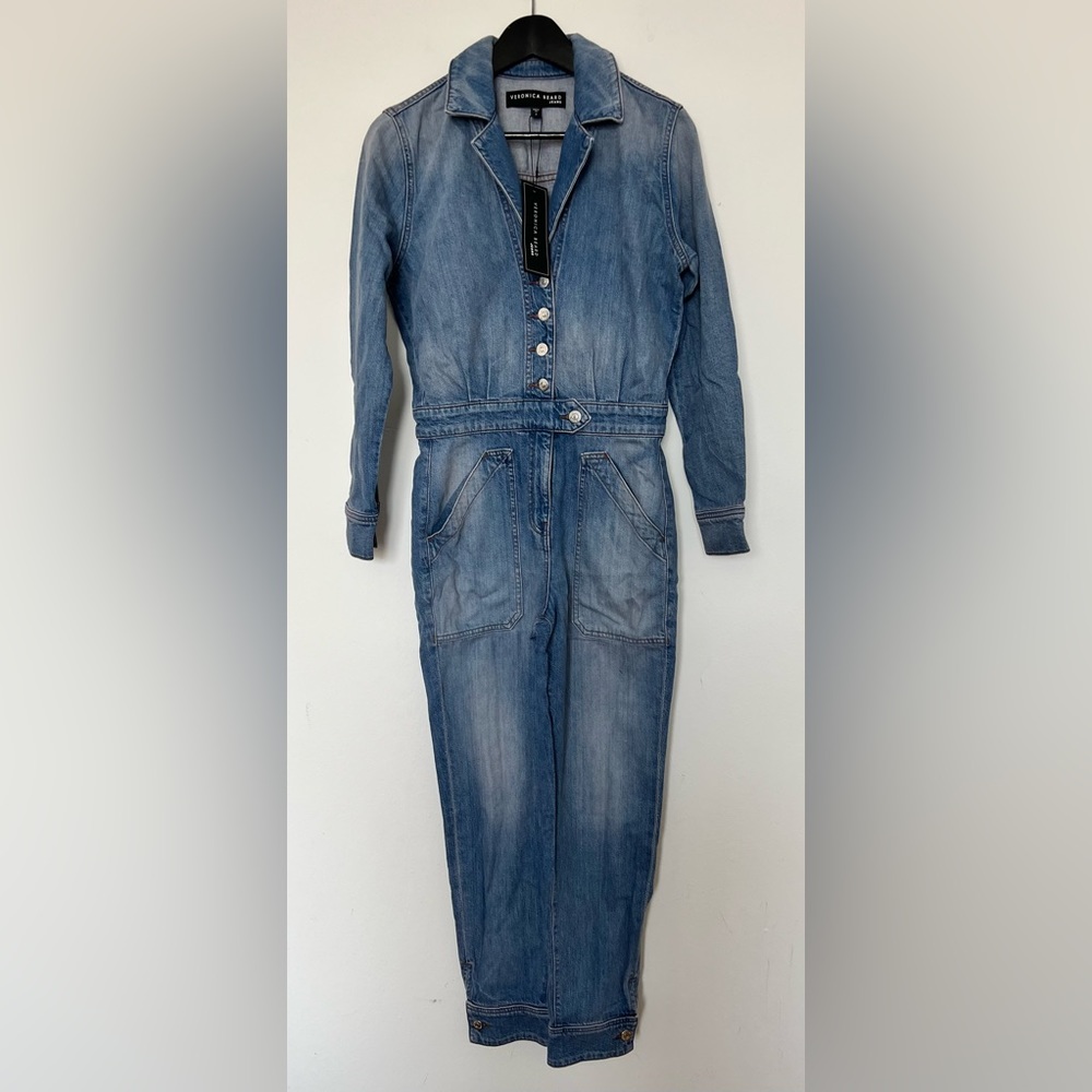 Veronica Beard long sleeve denim jean jumpsuit